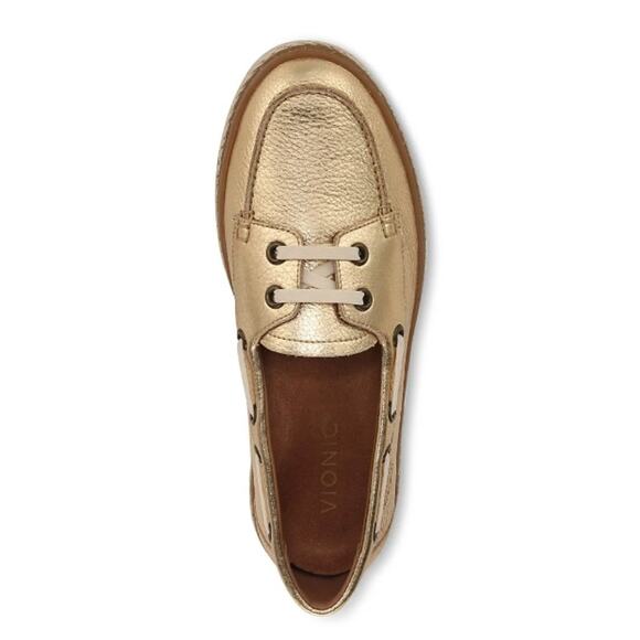 VIONIC Summer Loafer Boat Shoe in Gold Leather with Jute Trim - Retail: $130 - Picture 3 of 14
